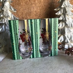 Poinsettia Stemless Champagne Flute Wine Glass Set